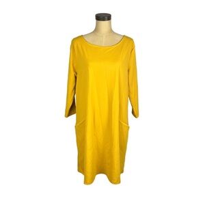 Nina Leonard mustard yellow knee length shift dress, 3/4 sleeve, SZ 1X